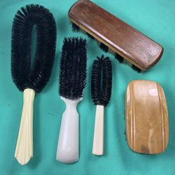 5 Vintage Fuller & Stanley Hair Brush Show Shine Brushes Wood Plastic Handles