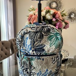 Vera Bradley Rolling Backpack Carry On Luggage Paisley Meets Plaid Blue