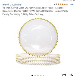 13-Inch Acrylic Clear Charger Plates Set of 6pcs - Elegant Decorative Dinner Plates for Wedding Reception, Holiday Party, Family Gathering & Daily Ta