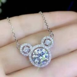 925 Silver Filled Cubic Zircon Mickey Mouse Shaped Necklace Pendant