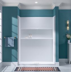 BSNP-6032-MW77, 60"W x 32"D x 77"H 4-Piece SolidSurface Shower Wall Panels, Matte White, Easy to Install