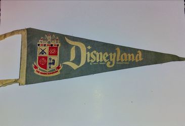 Vintage Disneyland Felt Pennant - Magic Kingdom Crest (Walt Disney Productions) - Grey/Gold