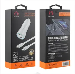 Olesit Car phone charger Dual Type-C Ports USB C QC3.0 PD Car Charger Olesit 40W