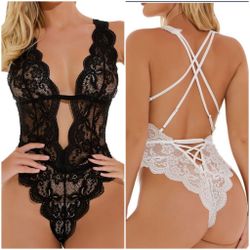 Women's Sexy Suspender Bodysuit Bodycon Pajamas Deep V Backless Lingerie
