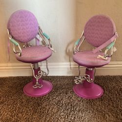2-Our Generation Purple Salon Chair with Hearts Salon Chairs for 18" Doll