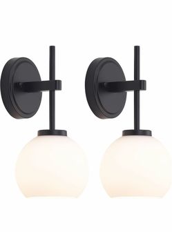 SANTOSTOCK Black Wireless Rechargeable Wall Sconces with Remote Control, Battery Operated Wall Sconce Set of 2, LED Dimmable Wall Lights with Opal Whi