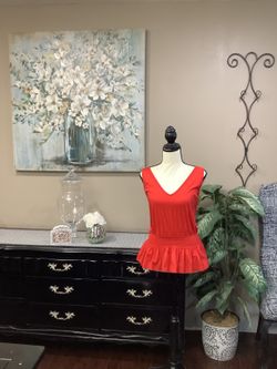 Ann Taylor Red Sleeveless V-Neck Peplum Tank