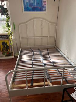 Full size white metal bed frame