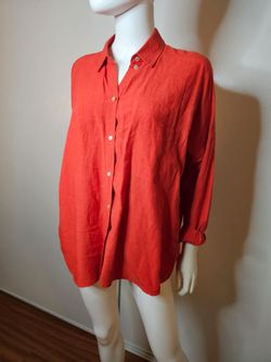 Zara Light Weight Bright Coral Abalone Shell Button-Front Shirt Size XS Womens