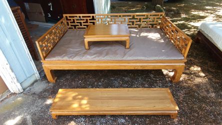 CHINESE OPIUM BED - with MATTRESS, TABLE,  STEP AND COVER