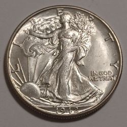 MS 1942-D Walking Liberty Half Dollar, Great Strike, Original Mint Luster.