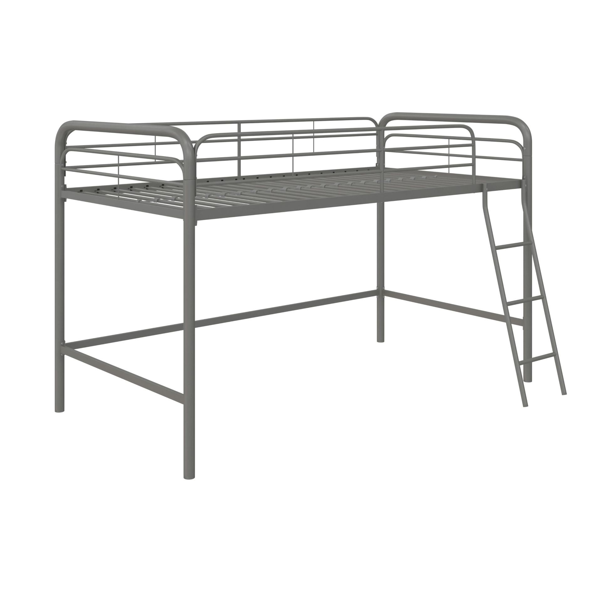 New in box DHP Jett Junior Loft Bed Frame with Ladder, Twin, Silver