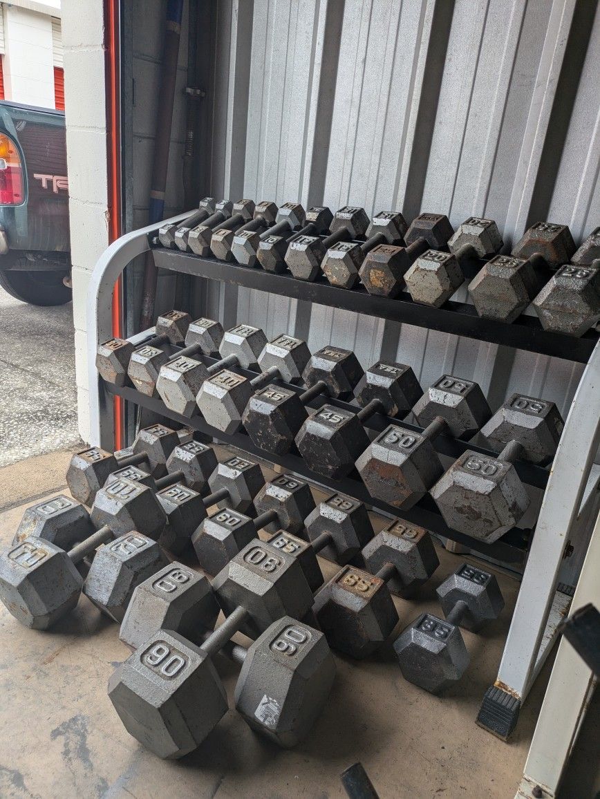 5-90lb Hex Dumbbell Set With Rack 1211lbs DELIVERY AVAILABLE