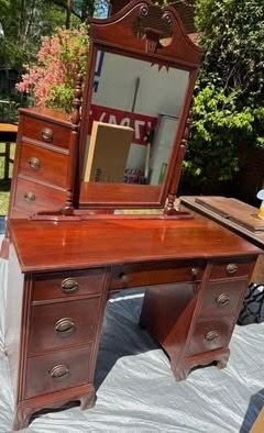 Vintage Vanity with Mirror and Stool