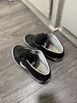 (6Y) Vans Sk8-Mid Black White Velcro Sneakers