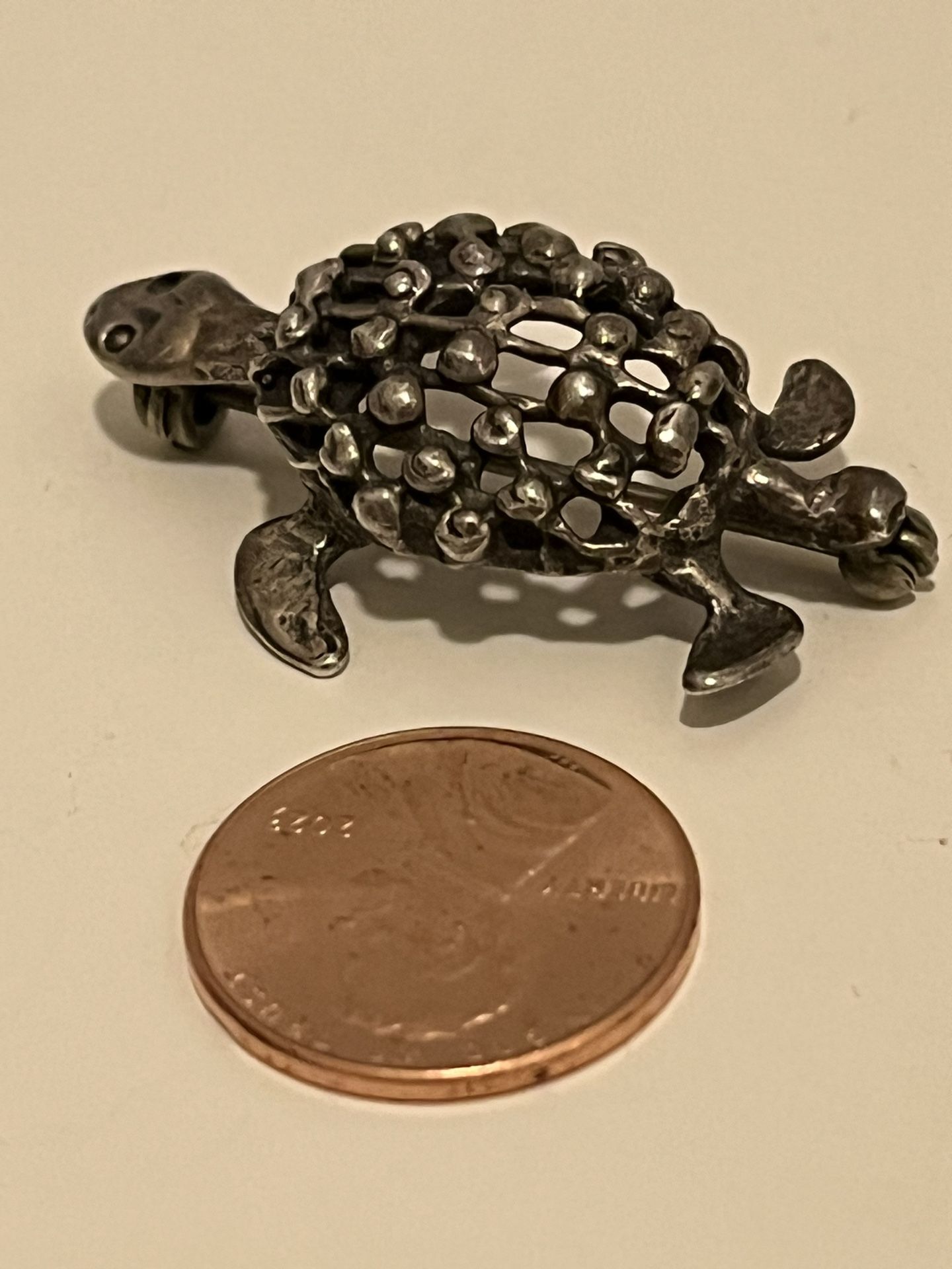 Vintage Handmade Sterling Silver Turtle Brooch