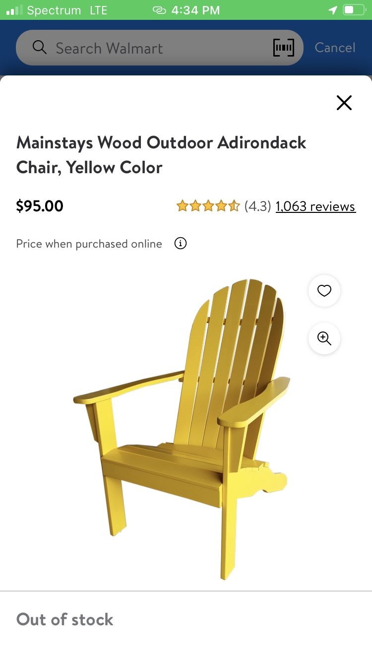 Mainstays wood adirondack chair yellow sale
