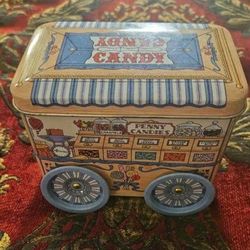 Vintage keller charles penny candy rolling tin candies box