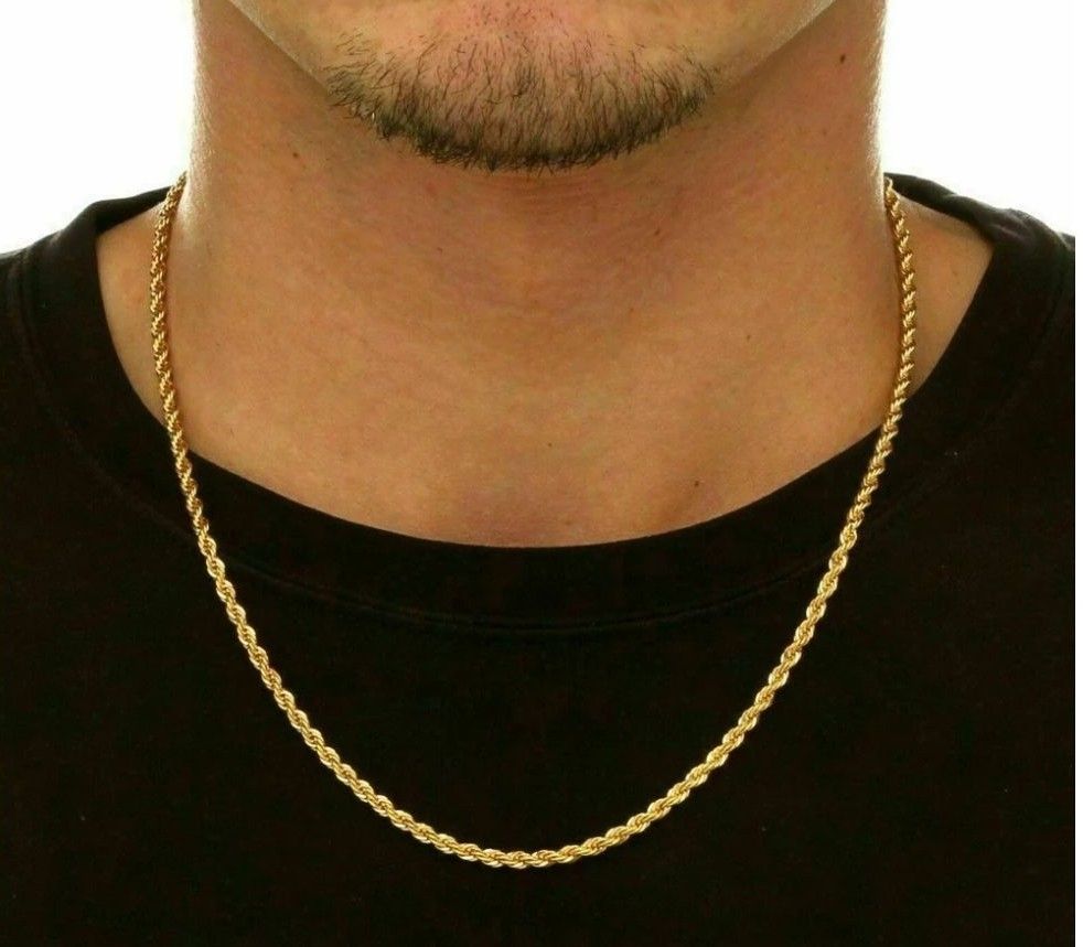 14k Gold Over 925 Sterling Silver Italian Rope Chain Diamond Cut Necklace 2MM Brand New