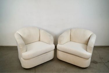 Pair Of 1970’s Postmodern Barrel Back Swivel Lounge Chairs