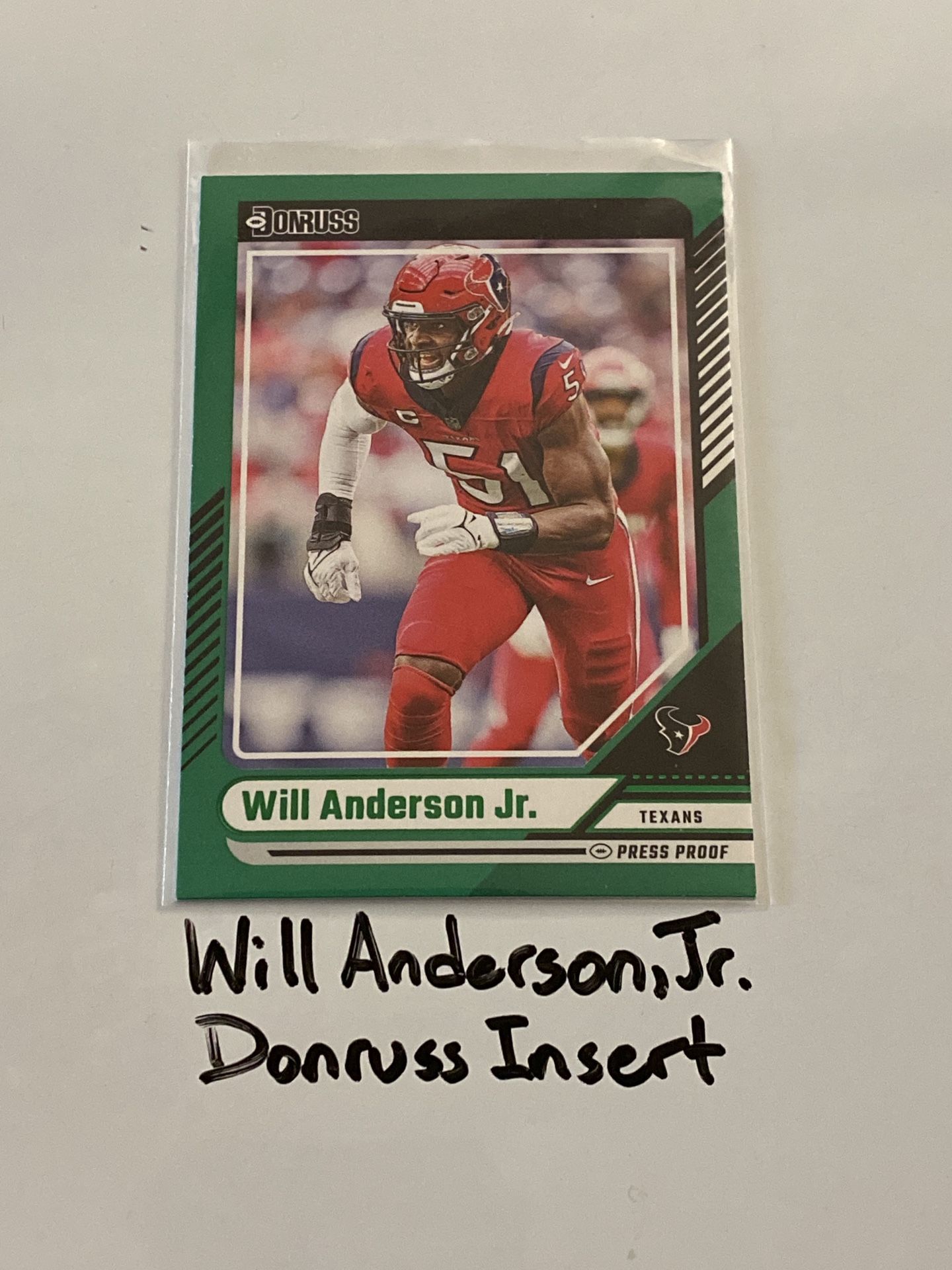 Will Anderson,Jr. Houston Texans DE Donruss Short Print Insert Card.