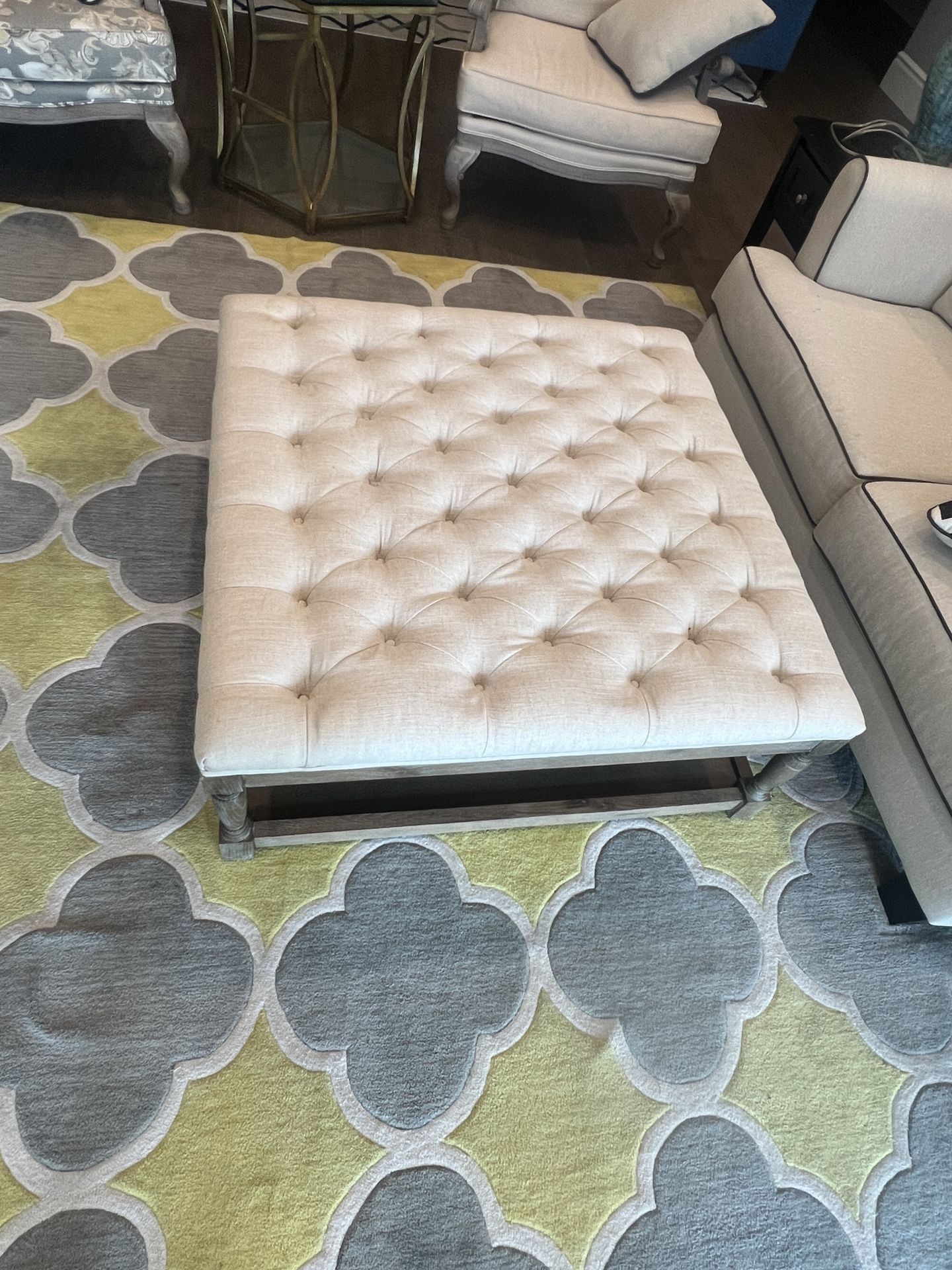 Upholstered Tufted Cushion Ottoman