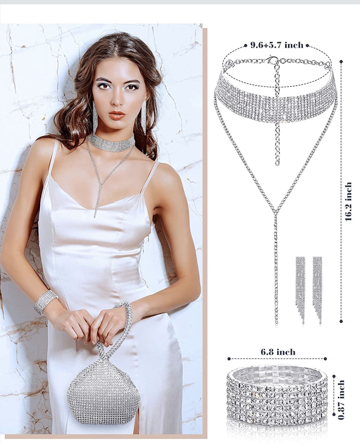 4pc Jewelery Set With Handbag. Beautiful Good For Proms And Weddings.