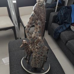29"X13" Art Deco Lady With Greyhound Statue 