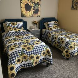 Twin Beds - Qty 2 Bed Frame With Headboard And Mattresses