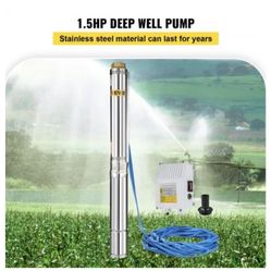 Well Pump 1.5 HP Submersible Well Pump 390ft Head 24GPM Stainless Steel Deep Well Pump for Industrial and Home Use