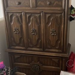 Wooden dresser Heavy Brown Wardrobe wood Drawers Shelves Armoire Cabinet