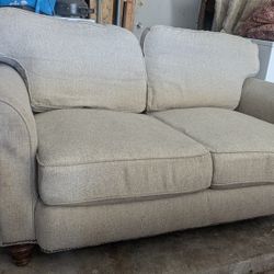 Light Beige/Oatmeal Loveseat with Pillows – Great Condition