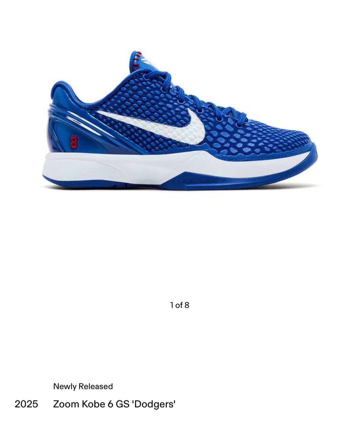 Kobe 6 GS Dodgers Size 7