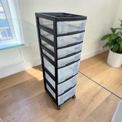 Plastic Rolling 7 Drawer Organizer Storage Chest!  14.5x12x42in