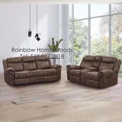 Recliner Set Of 2pc, Loveseat Sofa, 3-Seater Couch