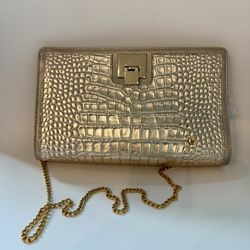 Bon Bonite Crocodile Leather Shoulder Bag/Clutch  Gold. New