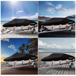 Waterproof Boat Cover Trailerable-Boat Length 10-12ft, Beam Width up to 68",Black