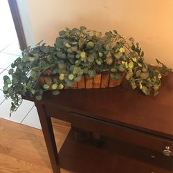 Decorative Wood Planter with Silk Leaves