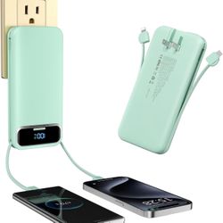 Portable-Charger Power-Bank with Built-in Cables & AC Wall Plug - 12000mAh PD 20W Fast Charging for iPhone,Samsung,Android, USB-C,Rechargeable Externa