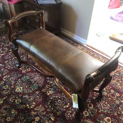 Clearance!Thomasville Coquille Bench—Leather And Wood