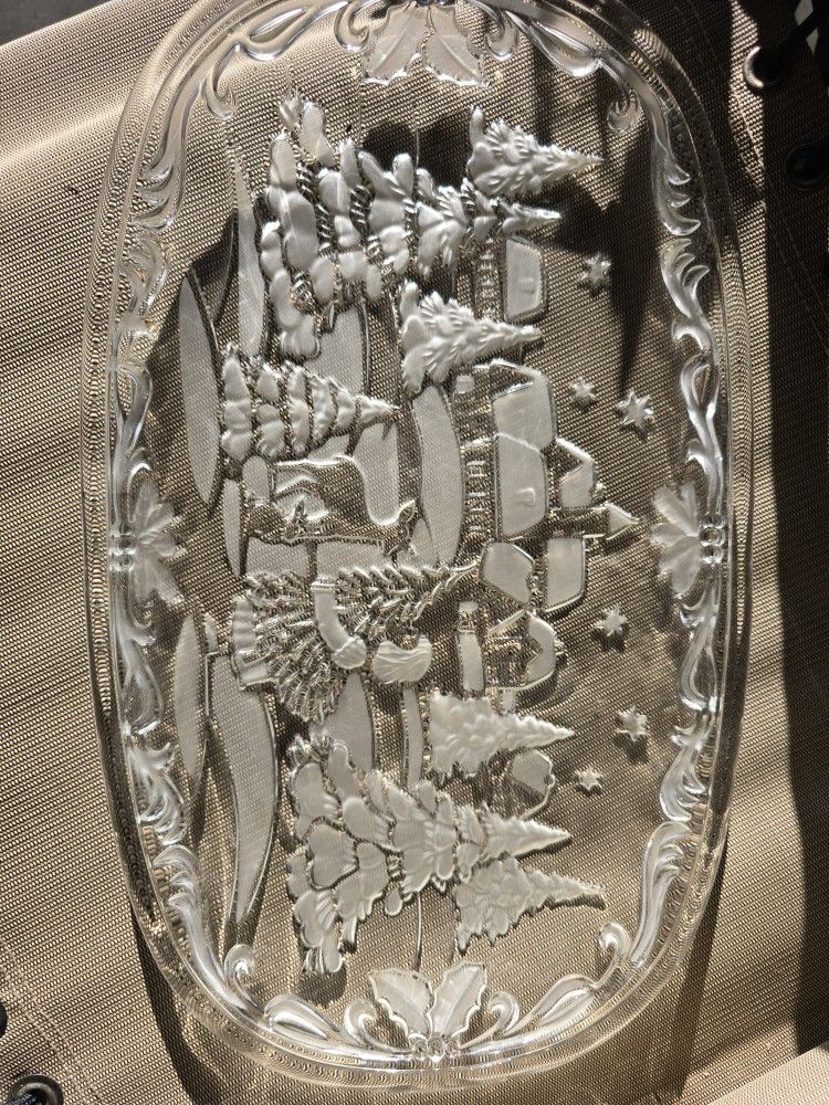 Christmas Cut Glass Tray Vintage