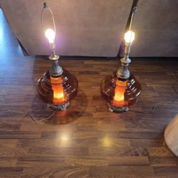 Vintage 1970s EF & EF Amber Table Lamps