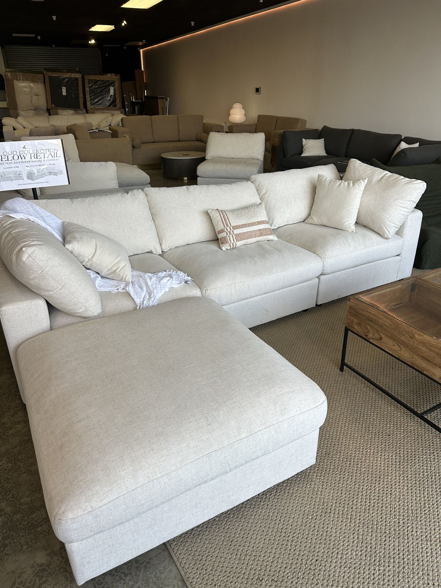 Modern Modular Cloud Sofa Chaise Sectional in Performance Linen - FREE Delivery
