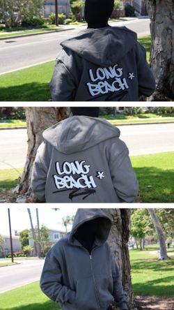 Puff Print Long Beach Zip-Up Hoodie