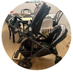 Uppa baby vista double stroller with ride along and bassinet 