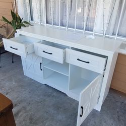 58" Farmhouse Buffet Cabinet with Storage, Coffee Bar Cabinet with Drawers and Shelves, Wood Sideboard with 2 Barn Doors  New Retail $300