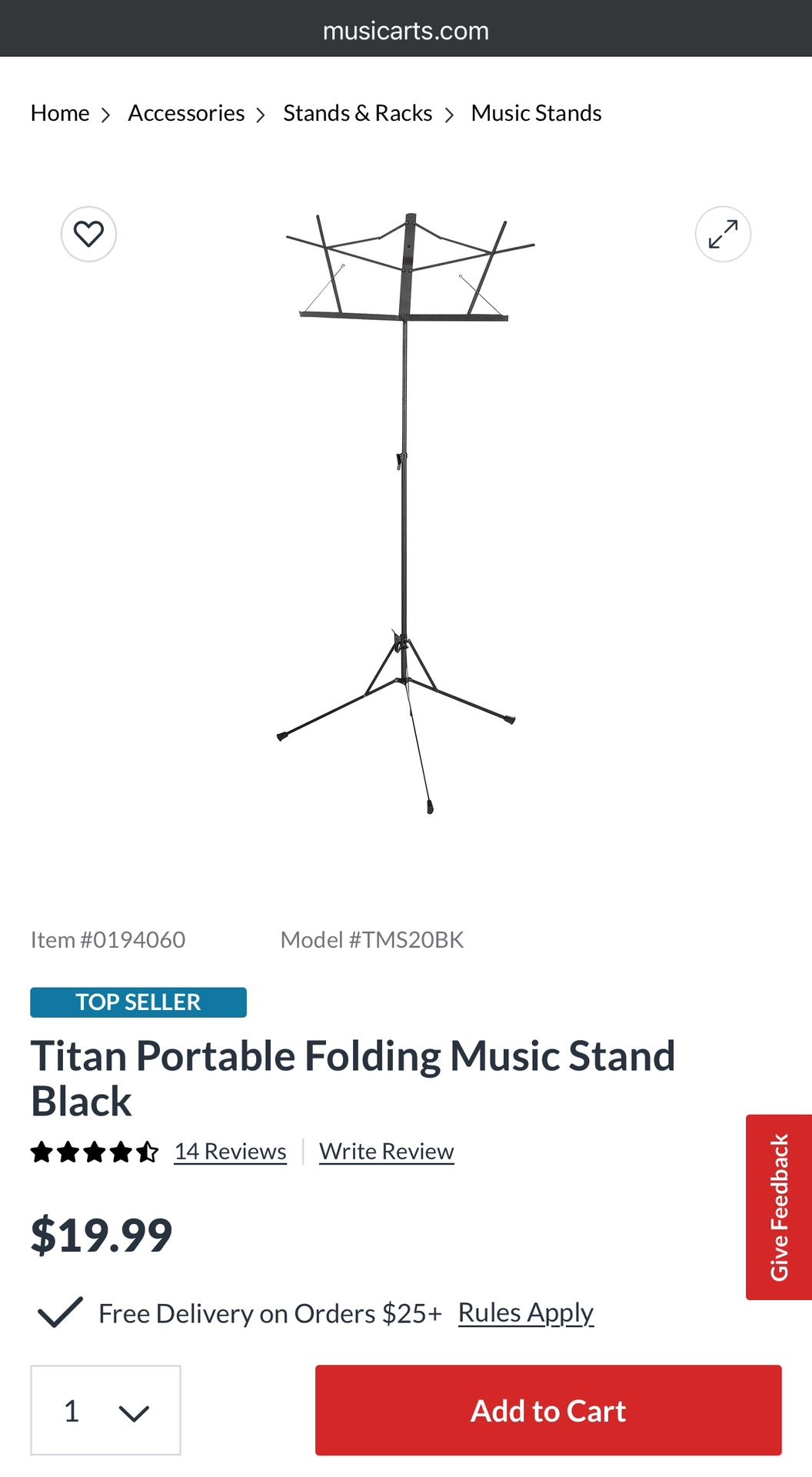 Titan Portable Folding Music Stand Black