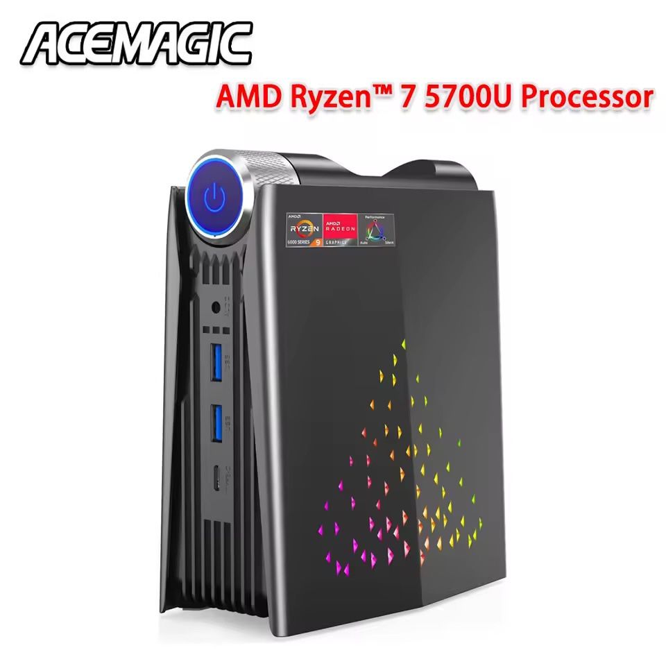 ACEMAGIC S3A Mini PC Gaming AMD Ryzen 7 5700U RAM 16/32GB DDR4 512GB/1TB SSD Gamer Computer RGB Light Control WiFi6 BT5.2|
