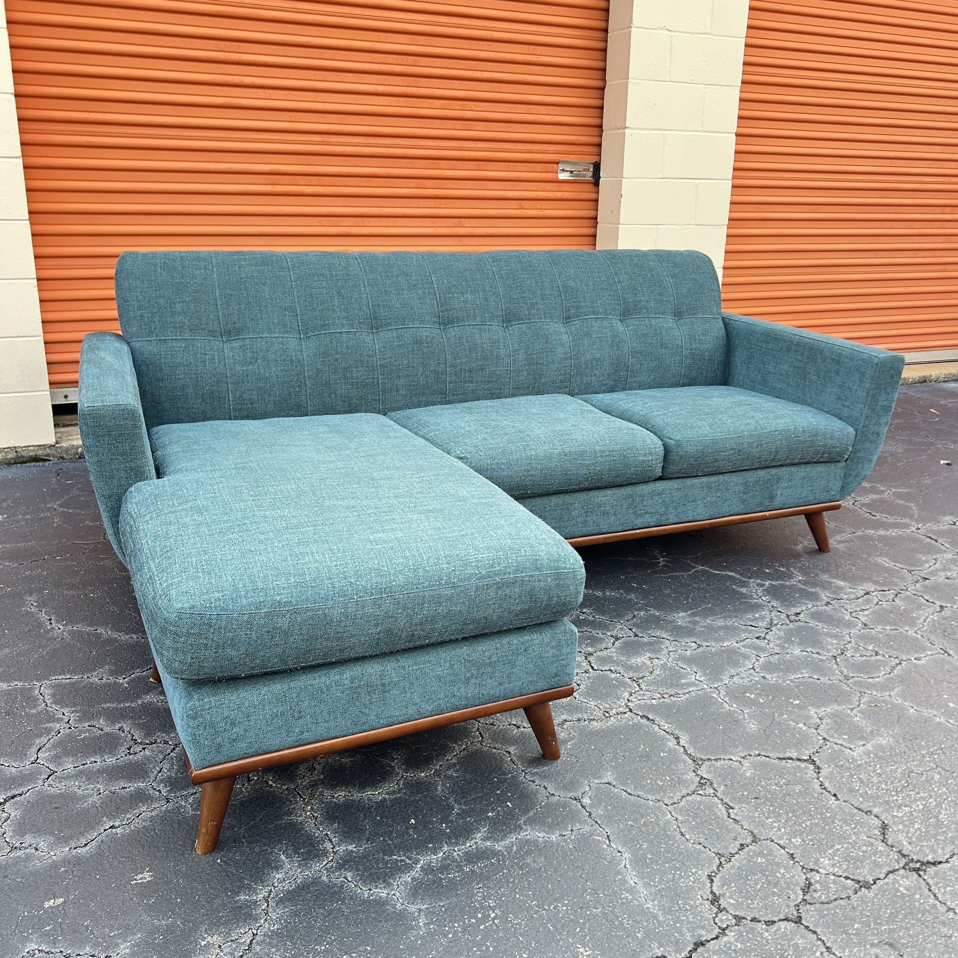 Free Delivery - Beautiful Blue Mid Century Modern Sectional Couch with Reversible Chaise