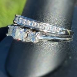 14k White Gold 2.02 CTW Princess Cut Diamond Engagement & Wedding Ring 11 size